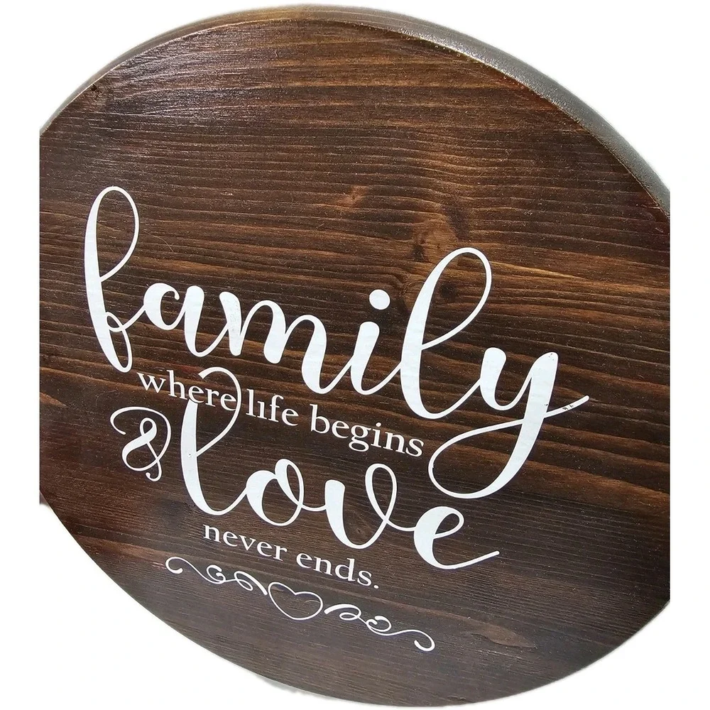 Family Where Lifes Begins & Love Never Ends Wood Round Lazy Susan Turntable 15